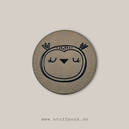 Label - EULE Tierkopf RUND - ca. 4 cm Durchmesser - Kunstleder ++ Farbauswahl ++