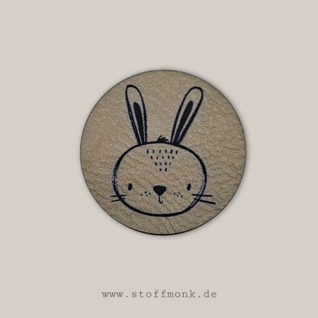 Label - HASE Tierkopf RUND - ca. 4 cm Durchmesser - Kunstleder ++ Farbauswahl ++