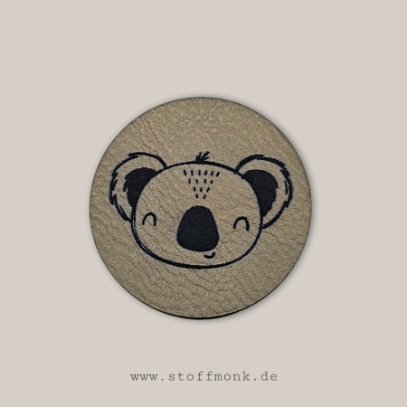 Label - KOALA Tierkopf RUND - ca. 4 cm Durchmesser - Kunstleder ++ Farbauswahl ++