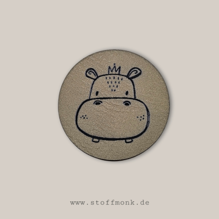 Label - NILPFERD Tierkopf RUND - ca. 4 cm Durchmesser - Kunstleder ++ Farbauswahl ++