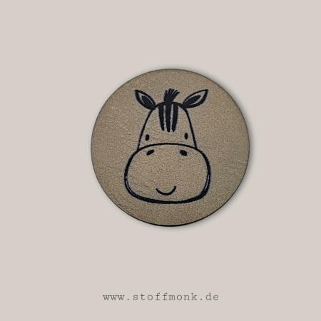 Label - ZEBRA/PFERD Tierkopf RUND - ca. 4 cm Durchmesser - Kunstleder ++ Farbauswahl ++