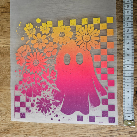 Bügelbild versandfertig - längste Seite ca. 18cm   -  WA_H62_18cm / Geist karo pink gelb