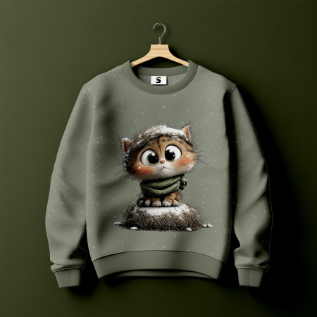 Bügelbild -  " Schneekatze grüner Schal "