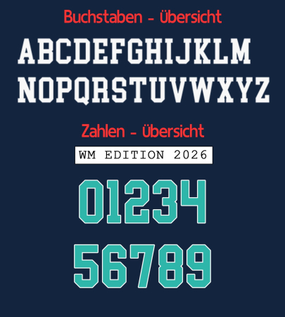 SET Trikot (WM EDITION) - Bügelbild " Wunschname + Wunschzahl " - Größe wählbar