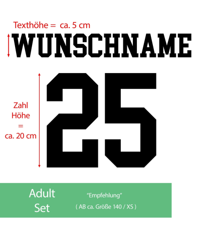 SET Trikot - Bügelbild " Wunschfarbe + Wunschname + Wunschzahl " - Größe wählbar