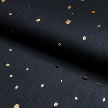 Musselin Double Gauze Schwarz mit Folienkleckse in Gold
