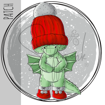 Patch / Aufnäher  - Winterdrache - GRAUER Hintergrund - Rot