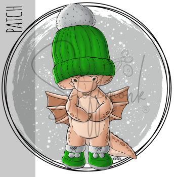 Patch / Aufnäher  - Winterdrache - GRAUER Hintergrund - Grün
