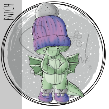 Patch / Aufnäher  - Winterdrache - GRAUER Hintergrund - Lila HELL