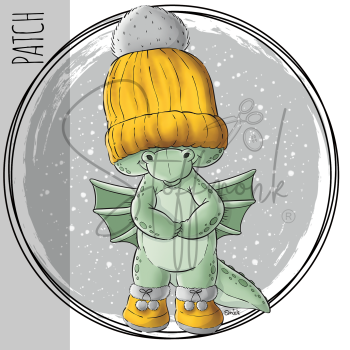 Patch / Aufnäher  - Winterdrache - GRAUER Hintergrund - Gelb