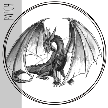 Patch / Aufnäher  - DRACHE auf weiß - Größe wählbar -