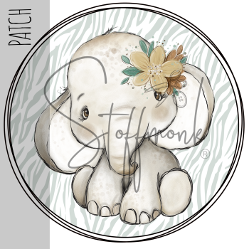 Patch / Aufnäher  - Aquarell Baby Elefant mit Blumen - Größe wählbar -