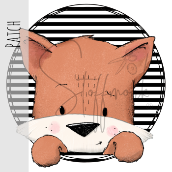 Patch / Aufnäher  - Streifen schwarz weiß - Fuchs Kopf