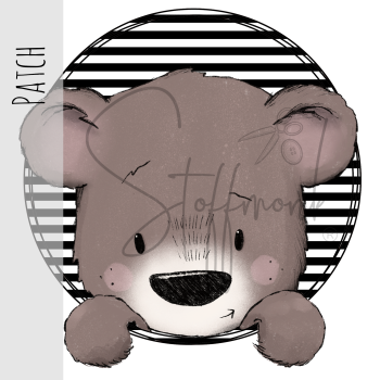 Patch / Aufnäher  - Streifen schwarz weiß - Bär Kopf -