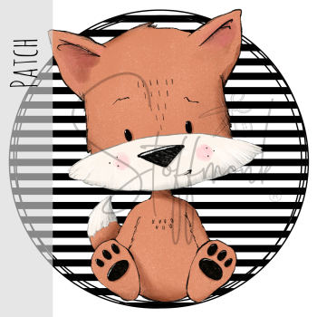 Patch / Aufnäher  - Streifen schwarz weiß - Fuchs sitzend