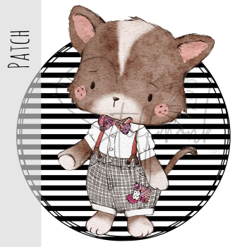 Patch / Aufnäher  - Streifen schwarz weiß - Katze stehend