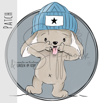 Patch / Aufnäher  - "Klein & Frech" - BLAU Hintergrund grau/blau - Rund