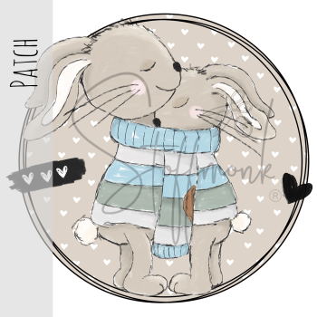 Patch / Aufnäher  - "Together" - Beige Herzen - Rund