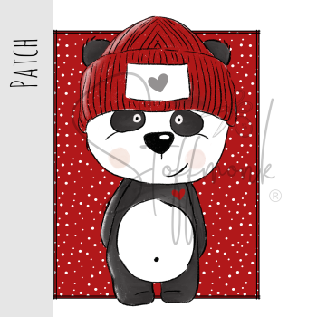 Patch / Aufnäher  - Panda Lou - Rot Punkte - Hochkant
