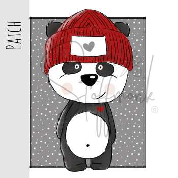 Patch / Aufnäher  - Panda Lou - Grau Punkte - Hochkant