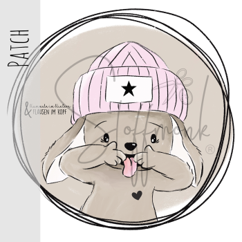 Patch / Aufnäher  - "Klein & Frech" - ROSA Hintergrund Beige - Rund
