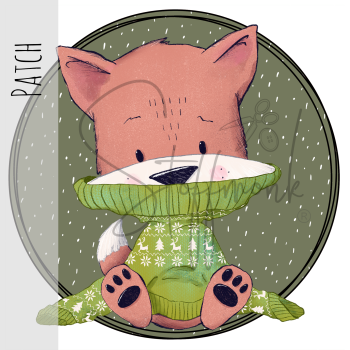 Patch / Aufnäher  - Fuchs sitzend - Grüner Hintergrund