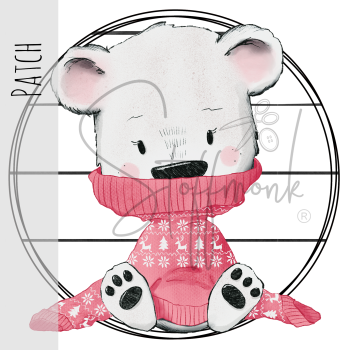 Patch / Aufnäher  - Weißer Bär sitzend - große Streifen