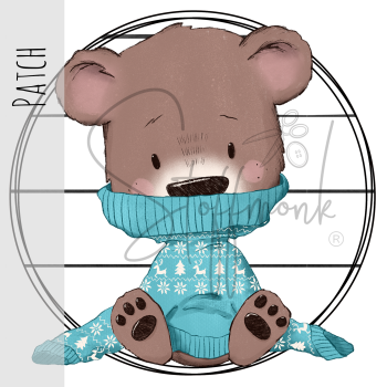 Patch / Aufnäher  - Brauner Bär sitzend - große Streifen