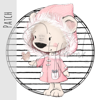 Patch / Aufnäher  - Winterbär rosa Mantel - kleine Streifen