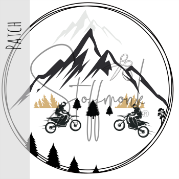 Patch / Aufnäher  - Mountains mit Cross Bikes