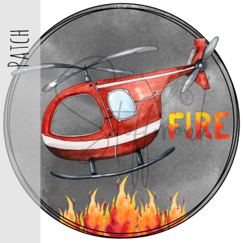 Patch / Aufnäher  - "Feurerwehrhubschrauber" mit Flammen