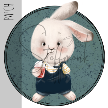 Patch / Aufnäher  - "Hase mit Limo" - dunkles Petrol