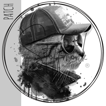 Patch / Aufnäher  - "Katze mit Cap" - SCHWARZ/WEIß