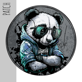 Patch / Aufnäher  - Cool Panda - Grau