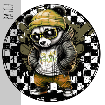 Patch / Aufnäher  - Panda Fred - Karo