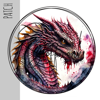 Patch / Aufnäher  - "Drache - rot weiss" - Rund