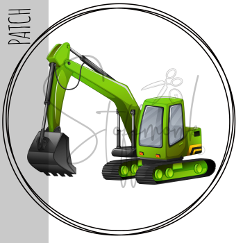 Patch / Aufnäher  - Bagger grün Kreis - Größe wählbar -