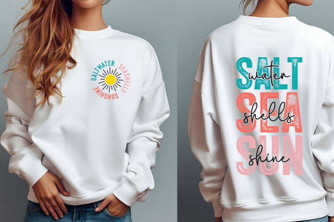 Bügelbild Set - Front & Back - "SALT water ..... - Blau/Koralle/Rosa"