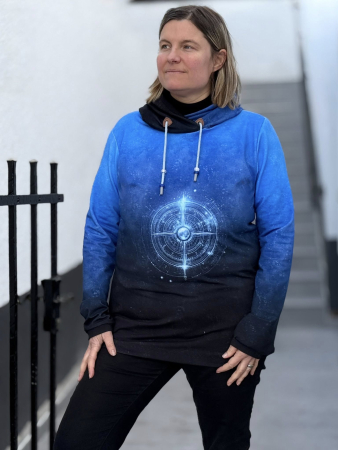 Einzel Panel " KOMPASS " - Grunge Verlauf - #dunkelgrau/royal - Bio French Terry