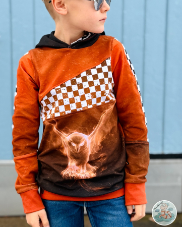 Einzel Panel " EULE " - Grunge Verlauf - #dunkelgrau/orange - Bio French Terry