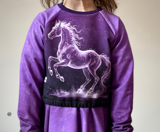 Einzel Panel " PFERD " - Grunge Verlauf - #dunkelgrau/lila - Bio French Terry