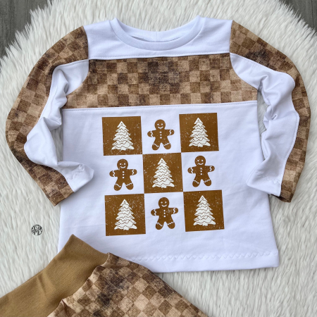 Bügelbild -  " Karo mit Lebkuchenmännchen & Tannen "