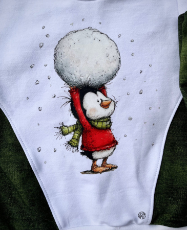 Bügelbild -  " Pinguin mit Schneeball "