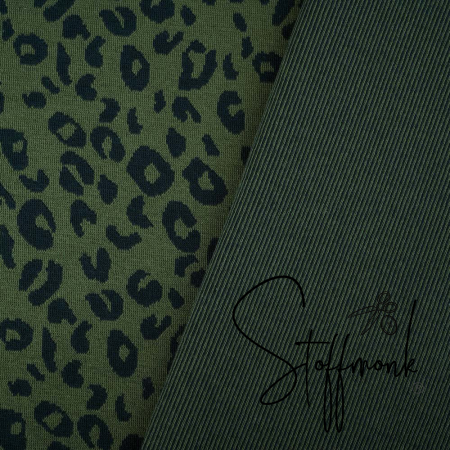 Bio-Strickjacquard von Stoffonkel Jacquard - Rippen - Waldgrün