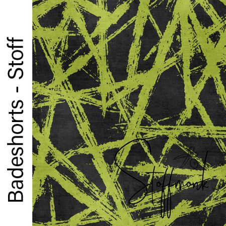 BADEHOSENSTOFF - (gewebt, nicht elastisch) - " Strokes - Schwarz/Lime "