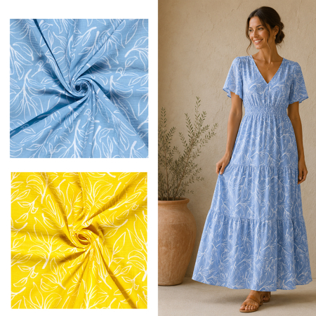Musselin Double Gauze - Blätter #hellblau