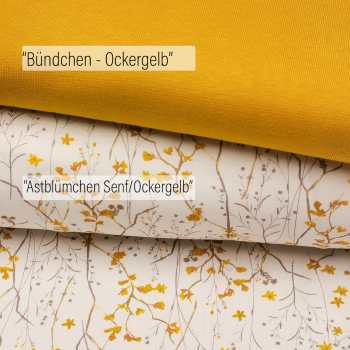 Baumwolljersey - Astblümchen Senf/Ockergelb