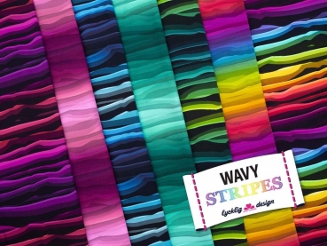 Wavy Stripes - Streifen Schwarz/Helltürkis - Sweat angeraut