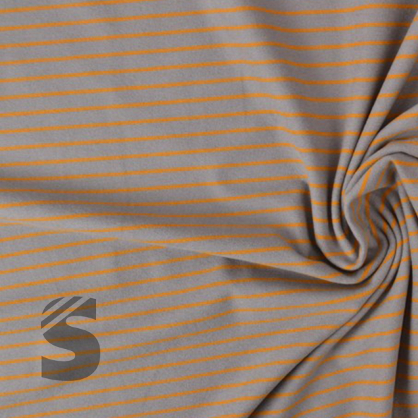 Kuschel Jersey - Streifen - # grau/gelborange