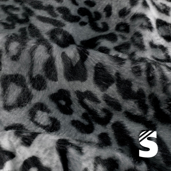 Velours Stoff bedruckt / Plüsch - Leo Panther Dunkelgrau